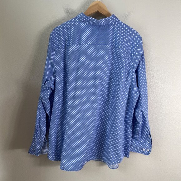 Chaps Womens Plus 2X Blue Polka Dot No Iron Button Up Shirt Blouse - Picture 9 of 9
